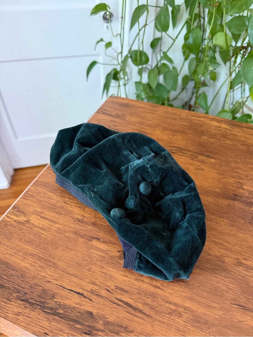 Dark Green Velvet Beret with Button Detail women Accessories Betmar made in USA